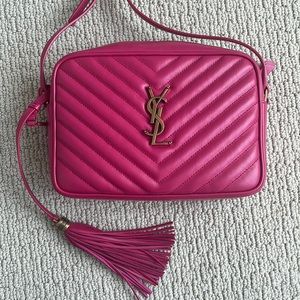 YSL PINK Lou Medium Quilted Camera Crossbody Bag with Pocket